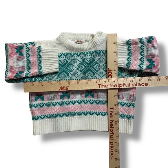 Vintage Kids Classics Fair Isle Knit Sweater Pink Green White Baby 24M - Picture 4 of 9